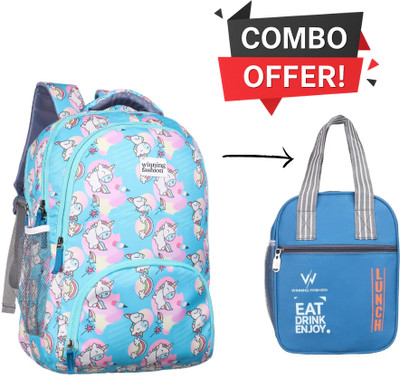 WINNING FASHION 30L Backpack/Lunch Bag Combo Offer Waterproof Backpack(Grey, Blue, 30 L)