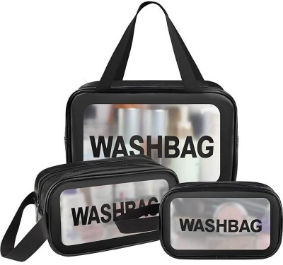 SANWALSA (Set Of 3) Multi-Functional Transparent Cosmetic Bag with Handle for Women Waterproof Multipurpose Bag(Black, 11 inch)