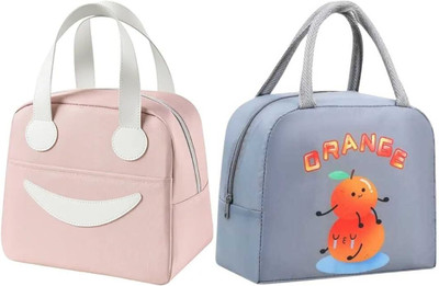 Kardiff Hot and Cold Leak Proof Orange Print Lunch Bag Waterproof Lunch Bag(Grey, Pink, 7 L)