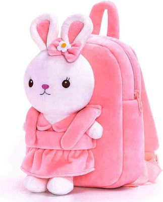 Frantic Preminum Quality Soft Fabric Velvet Kids Bag for Picnic Plush Bag(Pink, Cream, Brown, 15 L)