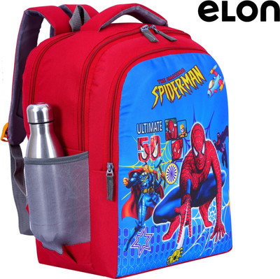 Elon SPIDERMAN Backpack 16x13 inch For 1st std to 5th std Lightweight Waterproof School Bag(Red, 35 L)