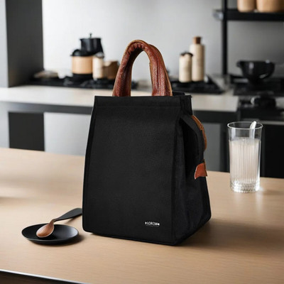 LOREM FZ-TB11 Black PVC Coated Insulated Lunch/Tiffin Bag Men & Women Office, School Lunch Bag(Black, 11 L)