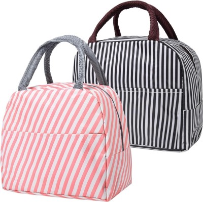 KEETLY Lunch Bag for Women, 2PCS Striped Lunch Box Lunch Tote Bag Handbags Lunch Bag(Pink, Black, 5 L)