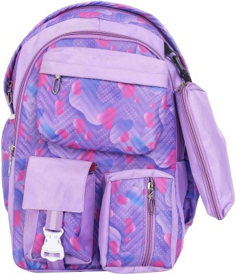 Baby Girl Medium Backpac 30L DESIGNER FLOWER PRINT School Backpack for Boys & Girls Waterproof School Bag(Multicolor, Purple, 30 L)