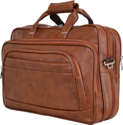 Fly Fashion Expandable Leatherette Casual Office Laptop Messenger Bag(Tan, 17 L)