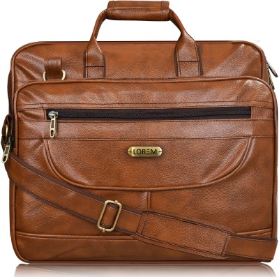 LOREM Tan Color Faux Leather 28L Big Size Office Laptop Bag For Men BG07 Waterproof Messenger Bag(Orange, 28 L)