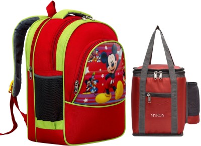 Myron Mickey Mouse High Quality School bag For Nursery to UKG Class + Lunch Bag Waterproof School Bag(Red, Multicolor, 30 L)