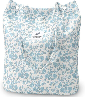 Lyrovo Blue Sling Bag Women Corduroy Shoulder Flower Tote Bag