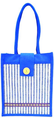 unity enterprise Jute Bag With Printed Stripes Multipurpose Bag(Blue, 10 L)
