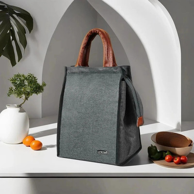 LOREM FZ-TB08 Grey Linen Insulated Lunch/Tiffin/Storage Bag Men & Women Office,School Lunch Bag(Grey, 11 L)