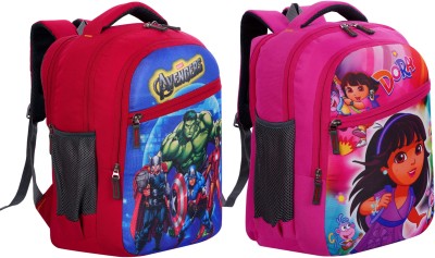 Wayaq 2pc Combo- Premium Lightweight School Bag (1st 2nd 3rd 4th 5th Class) Girls Boys Waterproof School Bag(Red, Pink, 37 L)