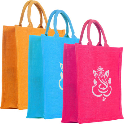 YSA Creation Men & Women Hand-held Jute Bag Set of Three Multipurpose Bag(Multicolor, 5 L)