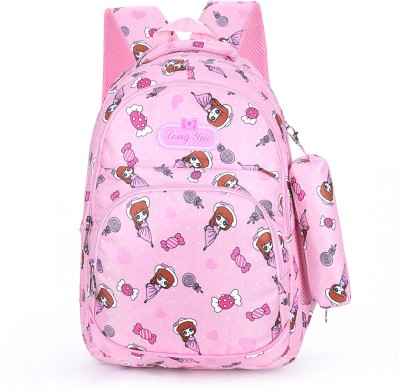 Tinytot Pink School Backpack with Pencil Pouch for kids Waterproof School Bag(Pink, 26 L)