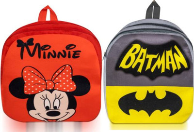 Aveek AVK_Combo of 2 red minnie, grey batman_1626 School Bag(Multicolor, 10 L)