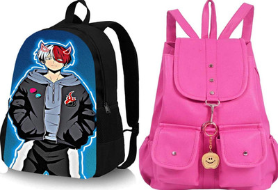 Shishtha B_HOODEI_@@_1PC & PNK-4PKT-BACKPACK-SINGLE_xy Laptop Bag(Black, Pink)