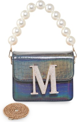 ESBEDA Blue Sling Bag Hotty Glossy Croco Slingbag Letter M