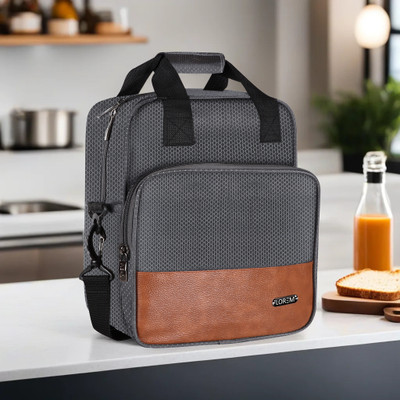 LOREM Grey Design-Tan Faux Leather & PVC with Detachable strap Tiffin bag DB-TB16 Lunch Bag(Dark Grey, 13 L)