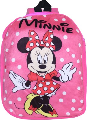 DISNEY Minnie Dot Print Backpack|2 Compartment Velvet School Bag|Pink School Bag(Pink, 15 L)