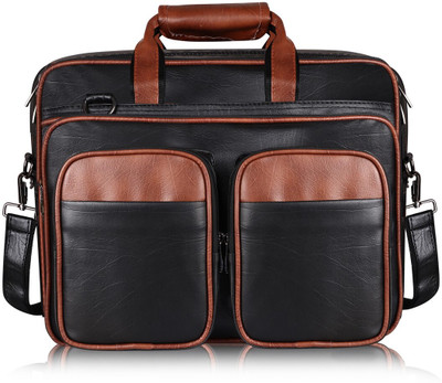 KAVRIXA Tan & Black Color Faux Leather 28L Messenger Bag For Men KX-BG96 Waterproof Messenger Bag(Multicolor, 28 L)