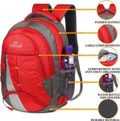 Flycraft Flynext.2290 red grey spacy casual comfortable 4th to 10th class school bag Waterproof School Bag(Red, Grey, 30 L)