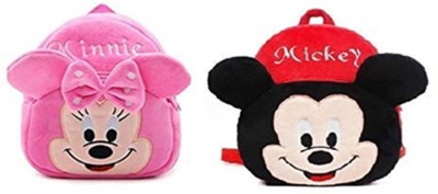 ARV Mickey Mosue and Minnie Mouse Cartoon School Bag Combo for Kids School Bag(Pink, Red, 10 L)