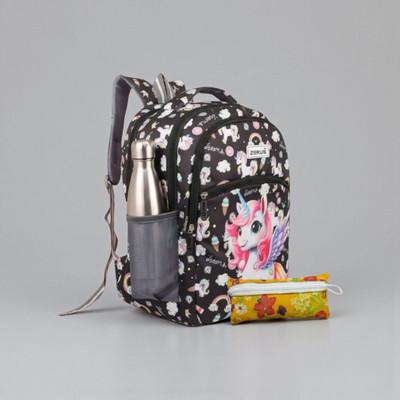 ZERUS Stylish Unicorn Travel & Tuition Bagpack for Girls with Side Pocket Waterproof School Bag(Black, 22 L)