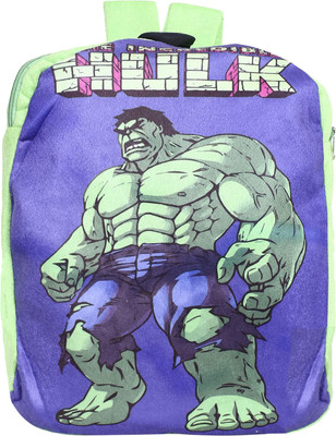 DISNEY Marvel Hulk Backpack|2 Compartment Velvet School Bag|Green School Bag(Green, 15 L)
