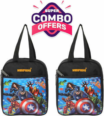 Mobophono Combo pack of 2 LTIFFIN BAG Waterproof Avengers Lunch Bag ( BLACK ) Waterproof Lunch Bag(Black, 10 L)