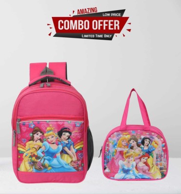 Coolest Princess 16 x 12 inch Pre-School (LKG/UKG/1std) Boys School Bag With 1 Lunch Bag Waterproof School Bag(Pink, White, 30 L)