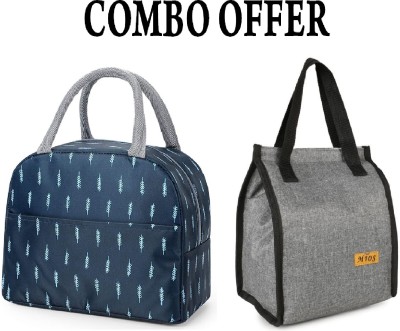 MS Unique Bags MIOS INSULATED LUNCH BAG COMBO, BLUE FEATHER PRINT AND GREY CANVAS. Waterproof Lunch Bag(Blue, Grey, 5 L)