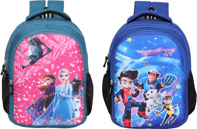 JUMRPAE New Frozen & EjenAli Character Printed Backpack (NUR/LKG/UKG/1st/2nd Class) Waterproof School Bag(Light Blue, Light Blue, 25 L)