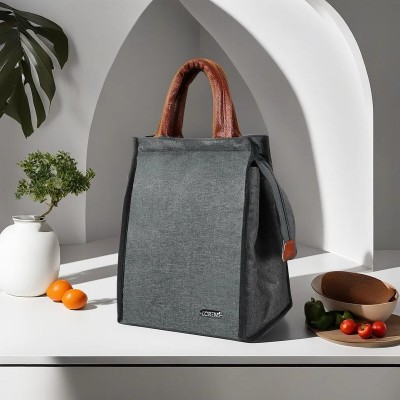 LOREM FZ-TB08 Grey Linen Insulated Lunch/Tiffin/Storage Bag Men & Women Office,School Waterproof Lunch Bag(Grey, 11 L)