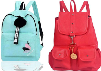 Shishtha B_FSHN_@@ GRN_1 PC & RED-4PKT-BACKPACK-SINGLE_xy Laptop Bag(Green, Red)