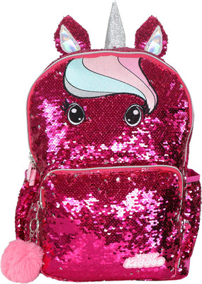smily kiddos Starlight Unicorn Sequin Backpack For Girls 10 L Backpack(Red)