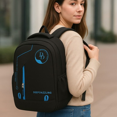 DEEP DAZZLING Unisex DD-101 Trendy School Bag Waterproof School Bag(Black, Blue, 35 L)