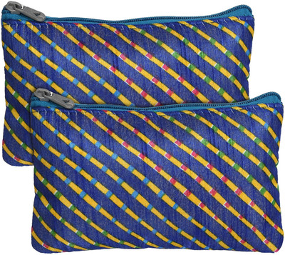 KUBER INDUSTRIES Polyester Lining Print Purse For Woman/Girl Set Of 2 (Blue) Multipurpose Bag(Blue, 9 inch)