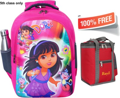 bayo Dora 1st/2nd/3rd/4th & 5th class school Bag +Lunch Bag Free for Boys & Girls 35 L Laptop Backpack(Pink, Multicolor)