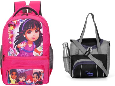 Wayaq (COMBO) DORA Light Weight School Backpack & Leak Proof Lunch Bag - Boys & Girls Waterproof School Bag(Pink, Black, 18 L)