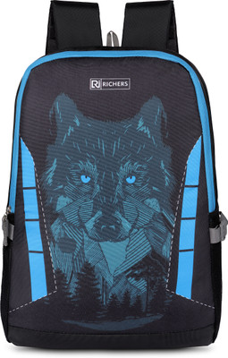Richers Wolf printed backpack with laptop sleeve School Backpack For Boys & Girls Waterproof School Bag(Black, 40 L)