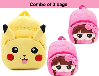 Aveek A_combo of 3 pink hi girl2 ,yellow pikachu707_a Backpack(Multicolor, 13 L)