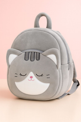 SARO Kids Velvet School Bag Cute bag Preschool Bags Ideal for Baby Girl & Boy Plush Bag(Grey, 10 inch)