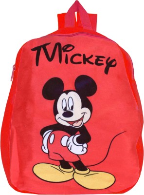 DISNEY Mickey Backpack|2 Compartment Velvet School Bag|Red School Bag(Red, 15 L)