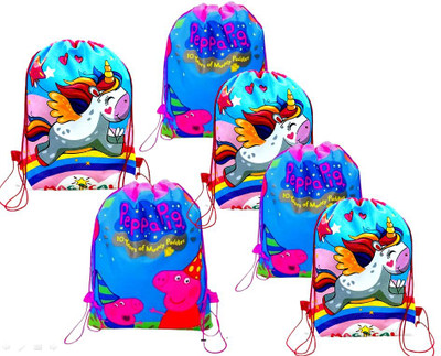 SV Traders 6 Pcs Non-Woven Unicorn(3) And Peppaa Pigg(3) Printed Drawstring Backpack Backpack(Multicolor, 5 L)