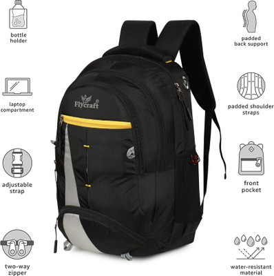 Flycraft simna.1555/4 black yellow spacy comfortable 4th to 10th class casual school bags Waterproof School Bag(Black, Yellow, 30 L)