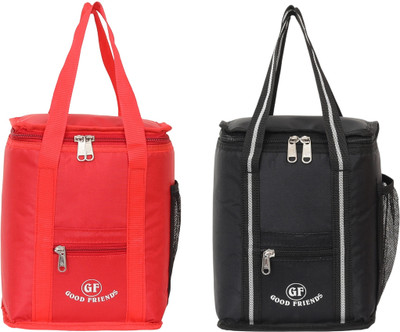 GOOD FRIENDS Travel Tiffin Storage Bag for Office School Picnic tiffin cover Combo Pack of 2 Waterproof Lunch Bag(Red, Black, 4 L)