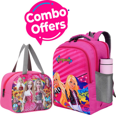 ELONONE BARBIE school and lunch bag For 1st std-5th std Waterproof School Bag(Pink, 30 L)