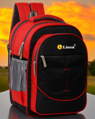 LINOX Spacious and unique 16x12x7 inch For NURSERY/LKG/UKG/1st/2nd/3rd Waterproof School Bag(Black, Red, 35 L)