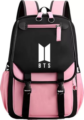 HappyChild BTS Backpack For Girls BTS School Backback For Student Travel Laptop Bag Waterproof School Bag(Pink, Black, 25 L)