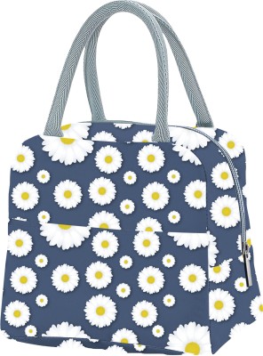 MY FAV Insulated Lunch Bag-Blue Tote with White Flower Print for School, Work, & Travel Waterproof Lunch Bag(White, 5 L)