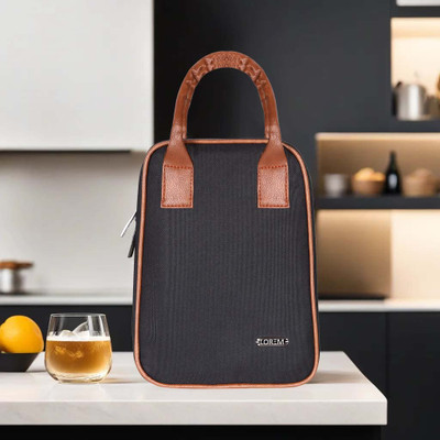 LOREM Black Linen Textured Insulated Tiffin bag/Lunch Bag For Men & Women TB05 Waterproof Lunch Bag(Black, 8.5 L)